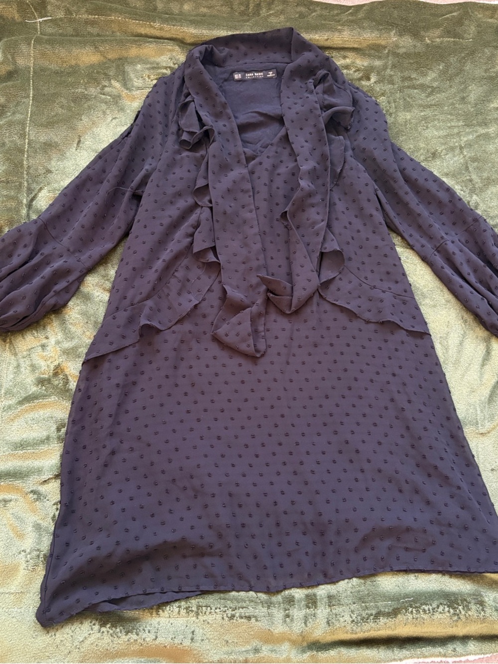 Women's Black Ruffle Tie-Neck Dress